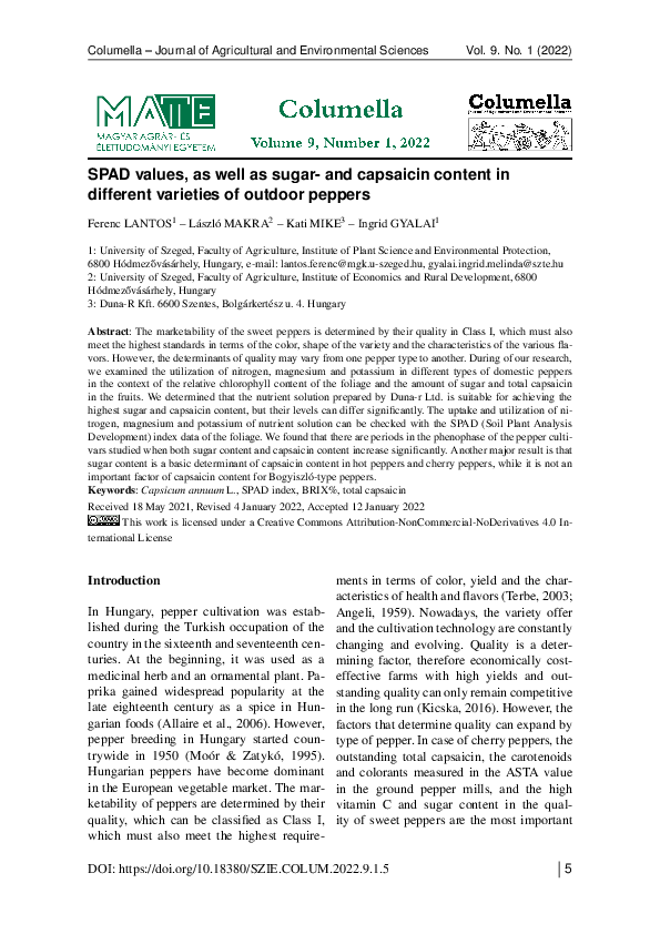 (PDF) SPAD values, as well as sugar- and capsaicin content in different ...