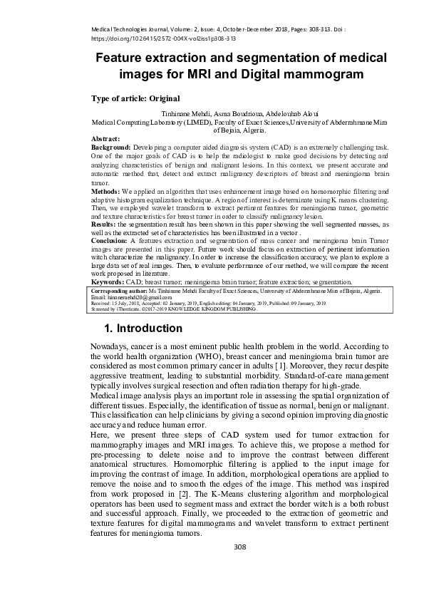 (PDF) Feature extraction and segmentation of medical images for MRI and ...