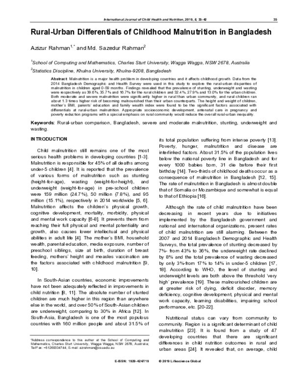 (PDF) Rural-Urban Differentials of Childhood Malnutrition in Bangladesh