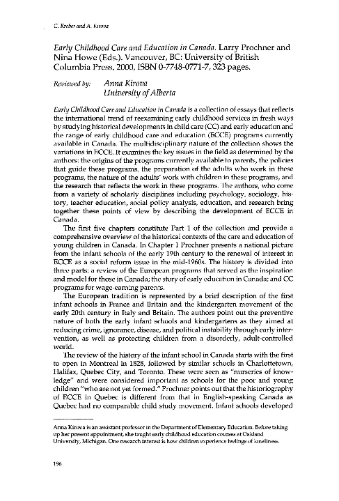 (PDF) Early Childhood Care and Education in Canada edited by Larry ...