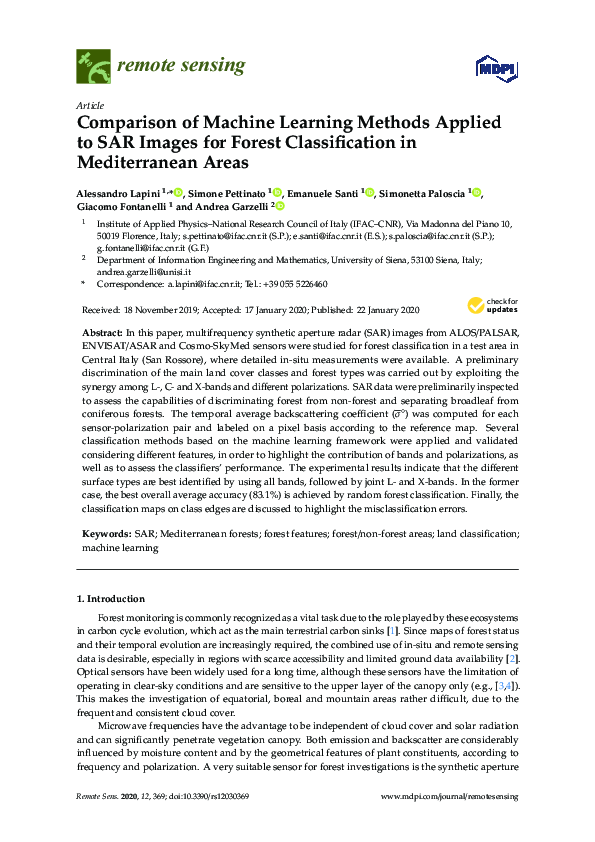 (PDF) Comparison of Machine Learning Methods Applied to SAR Images for ...