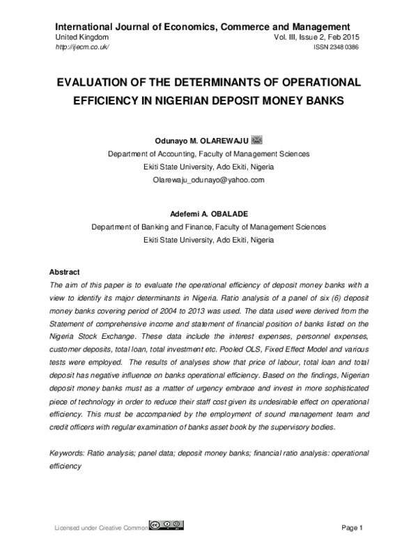 (PDF) Evaluation of the Determinants of Operational Efficiency in ...