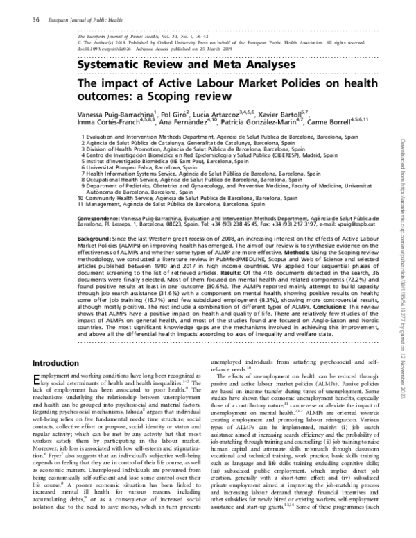 (PDF) The impact of Active Labour Market Policies on health outcomes: a ...