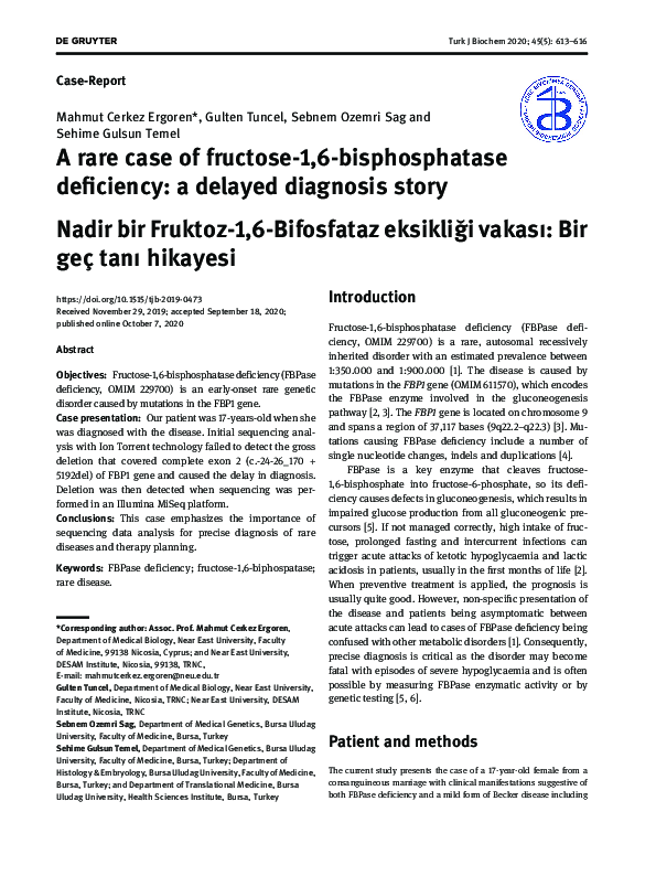 A rare case of fructose-1,6-bisphosphatase deficiency: a delayed diagnosis story