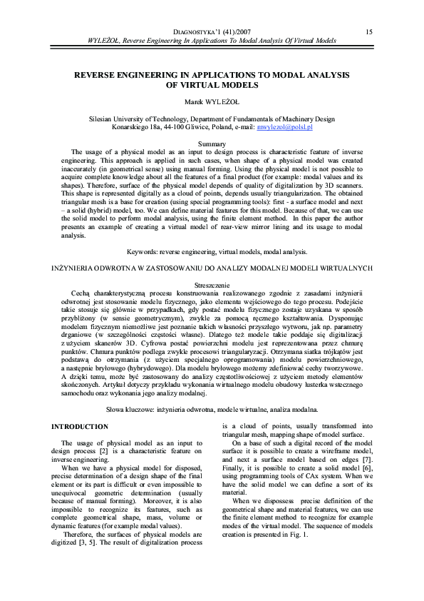 (PDF) Reverse engineering in applications to modal analysis of virtual ...