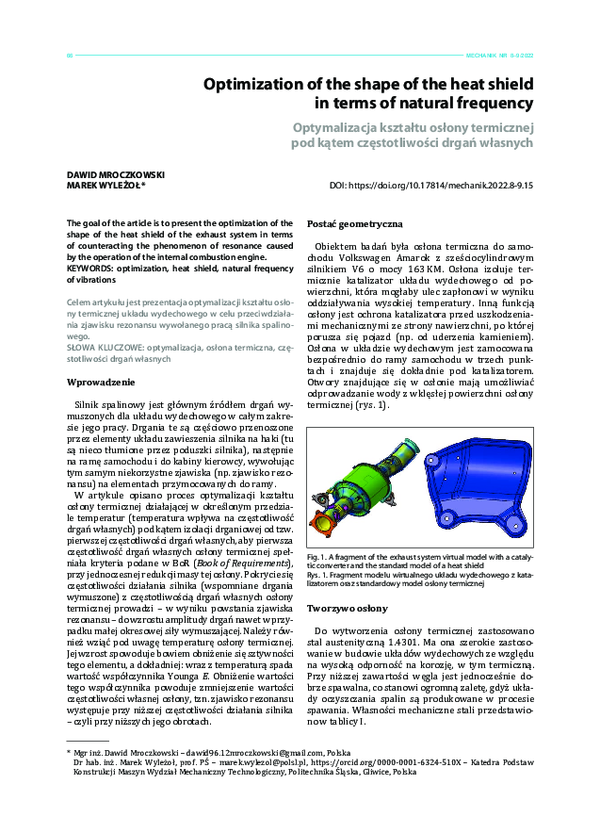 (PDF) Optimization of the shape of the heat shield in terms of natural ...