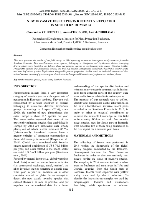 (PDF) New Invasive Insect Pests Recently Reported in Southern Romania