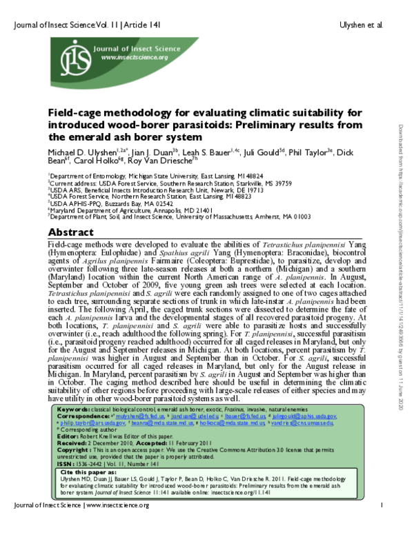 (PDF) Field-Cage Methodology for Evaluating Climatic Suitability for ...