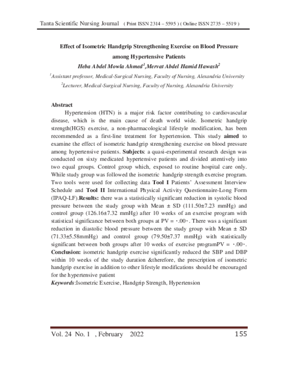 (PDF) Effect of Isometric Handgrip Strengthening Exercise on Blood ...