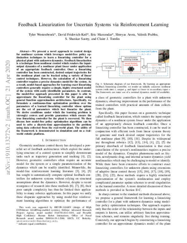 (PDF) Feedback Linearization for Uncertain Systems via Reinforcement ...