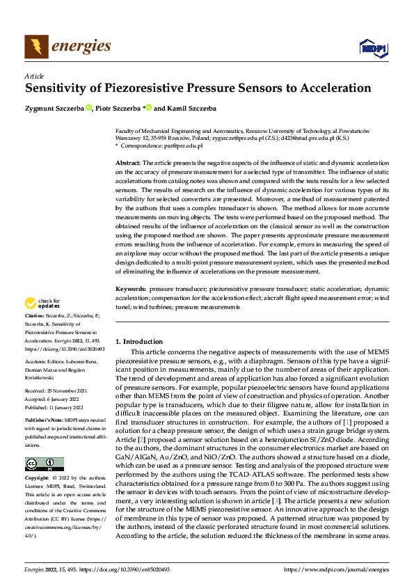 (PDF) Sensitivity of Piezoresistive Pressure Sensors to Acceleration