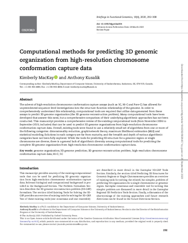 (PDF) Computational methods for predicting 3D genomic organization from ...