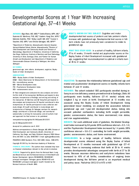 (PDF) Developmental Scores at 1 Year With Increasing Gestational Age ...
