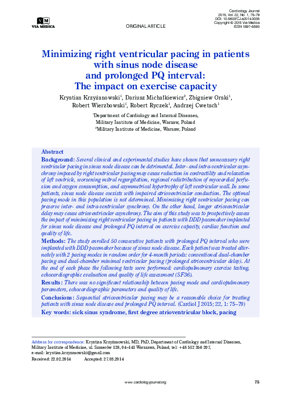 (PDF) Minimizing right ventricular pacing in patients with sinus node ...