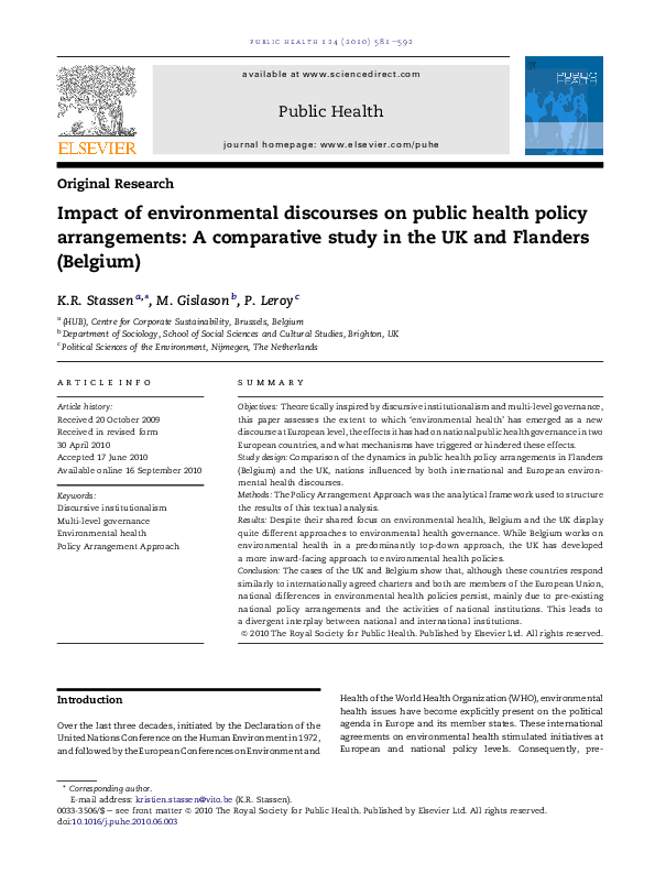 (PDF) The impact of environmental discourses on public health policy ...