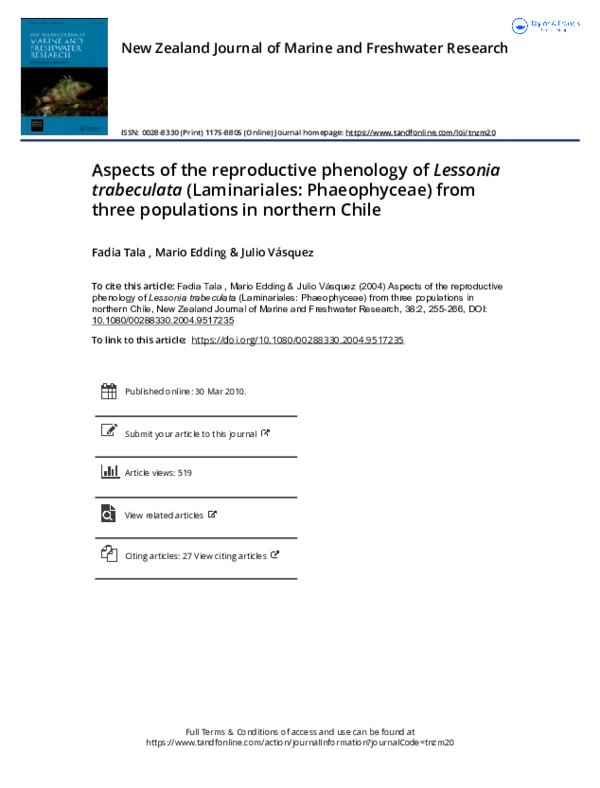 (PDF) Aspects of the reproductive phenology of Lessonia trabeculata ...
