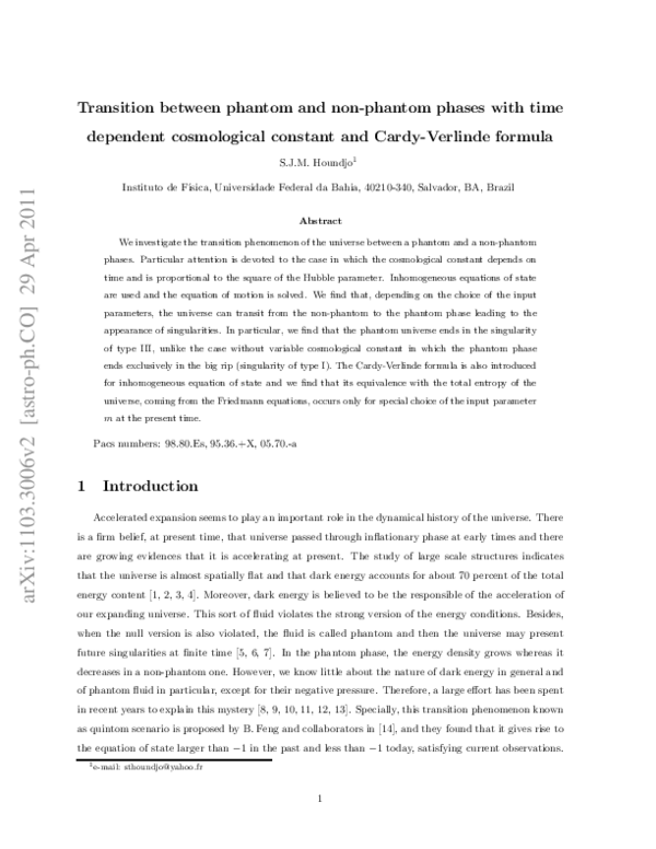 (PDF) Transition between phantom and non-phantom phases with time ...