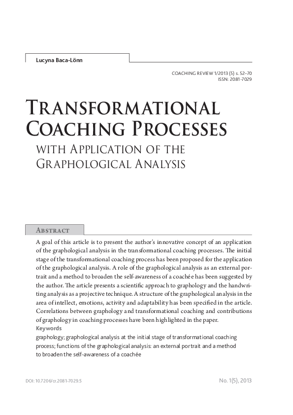 (PDF) Transformational Coaching Processes with Application of the ...