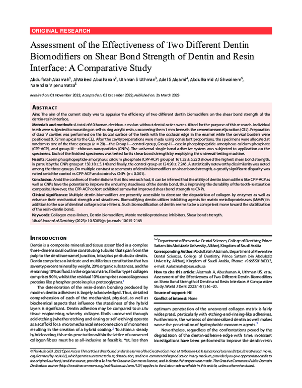 (PDF) Assessment of the Effectiveness of Two Different Dentin ...