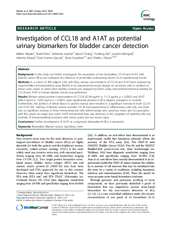 (PDF) Investigation of CCL18 and A1AT as potential urinary biomarkers ...