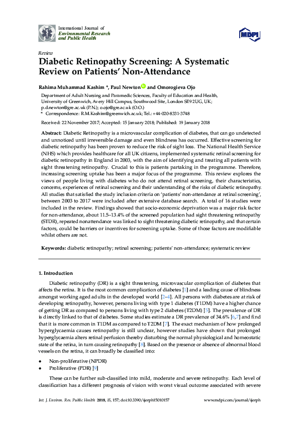 (PDF) Diabetic Retinopathy Screening: A Systematic Review on Patients ...