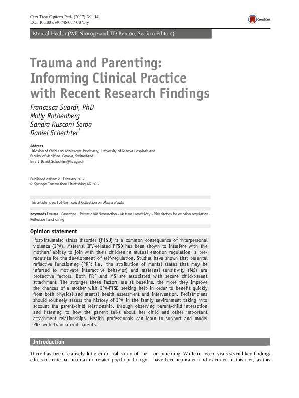 (PDF) Trauma and Parenting: Informing Clinical Practice with Recent ...