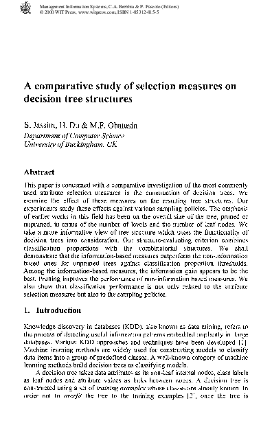 (PDF) A comparative study of selection measures on decision tree structures