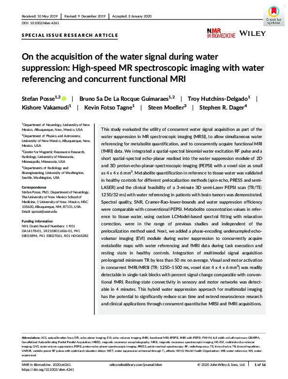 (PDF) On the acquisition of the water signal during water suppression ...