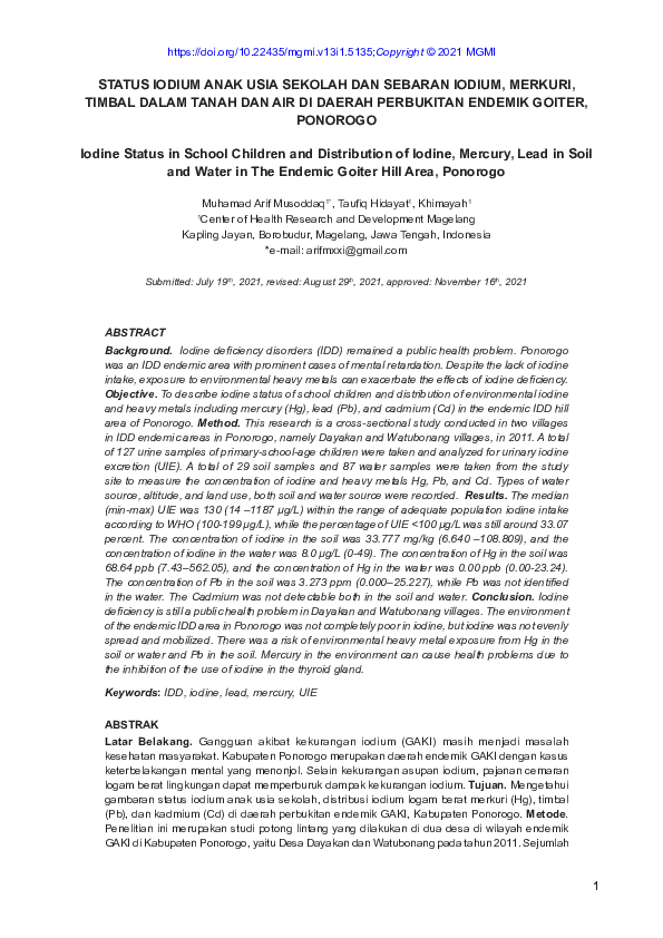 (PDF) Iodine Status in School Children and Distribution of Iodine ...