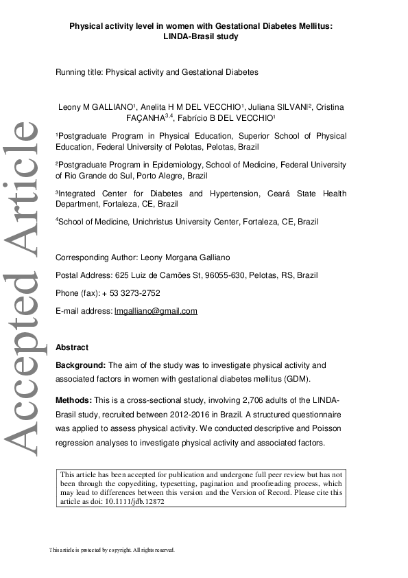 (PDF) Physical activity level in women with gestational diabetes ...