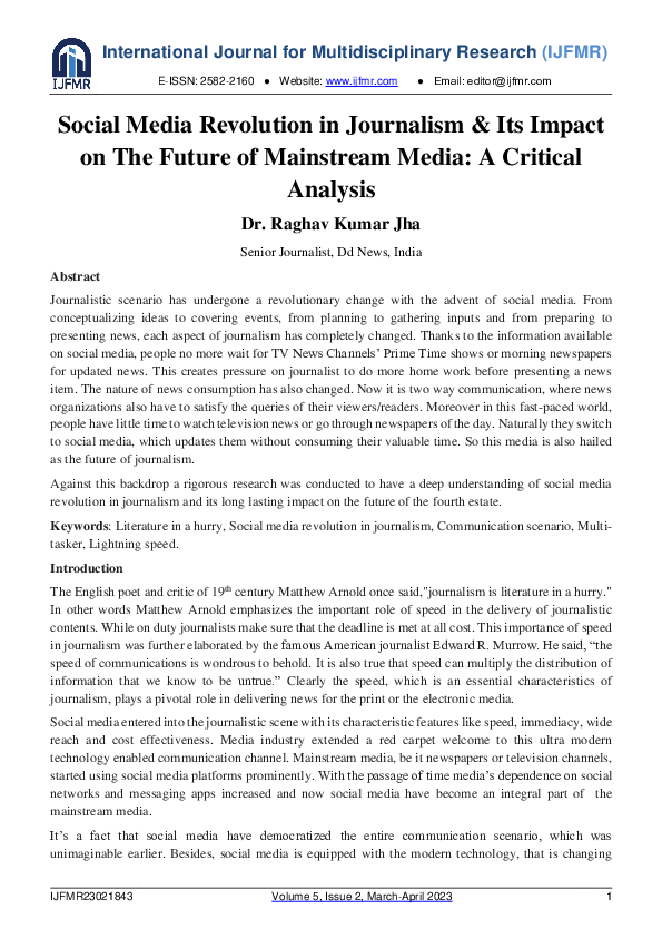 (PDF) Social Media Revolution in Journalism & its Impact on the Future ...