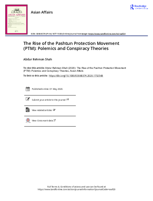 (PDF) The Rise of the Pashtun Protection Movement (PTM): Polemics and ...