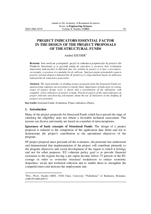 (PDF) Project Indicators Essential Factor in the Design of the Project ...
