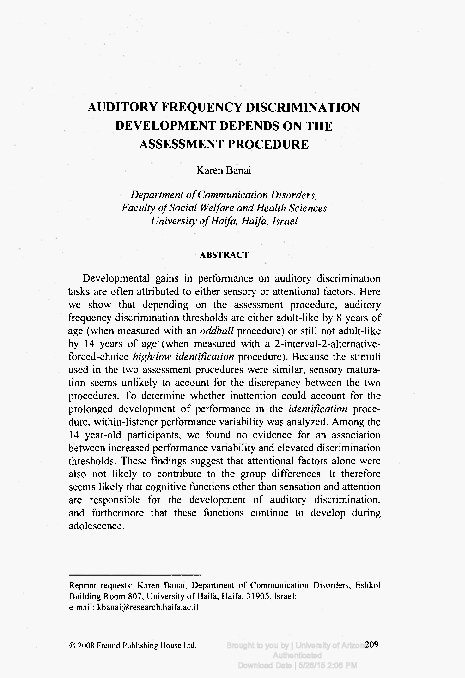 (PDF) Auditory Frequency Discrimination Development Depends on the ...