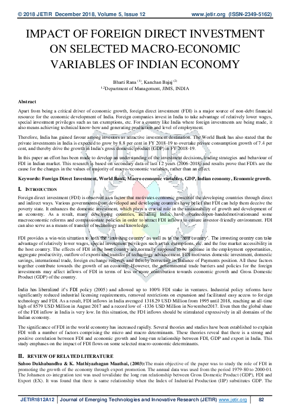 (PDF) Impact of Foreign Direct Investment on Selected Macro-Economic ...