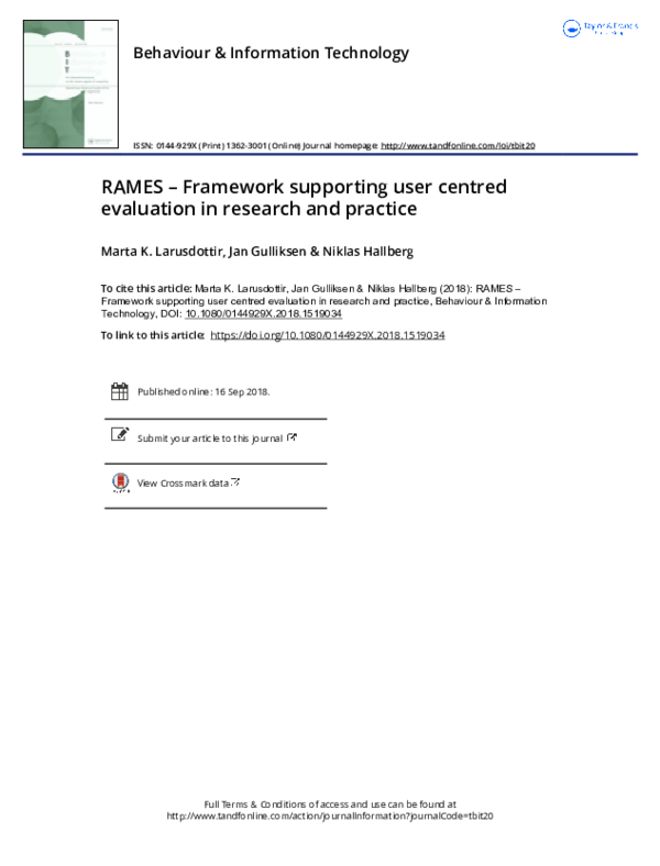 (PDF) RAMES – Framework supporting user centred evaluation in research ...
