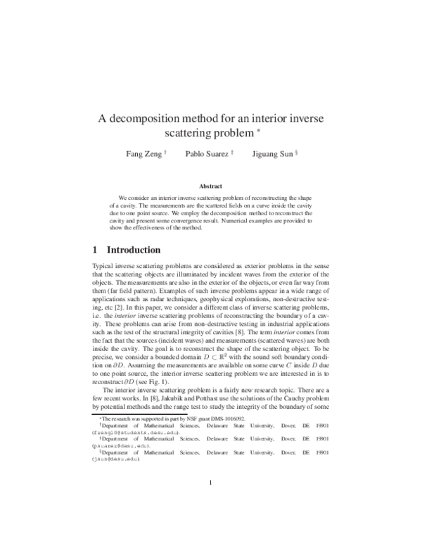(PDF) A decomposition method for an interior inverse scattering problem