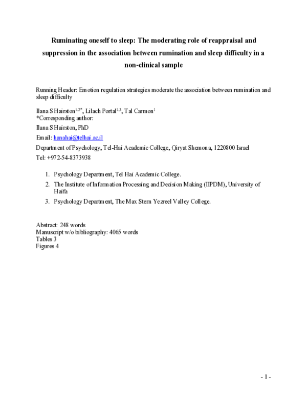 (PDF) Ruminating oneself to sleep: The moderating role of reappraisal ...