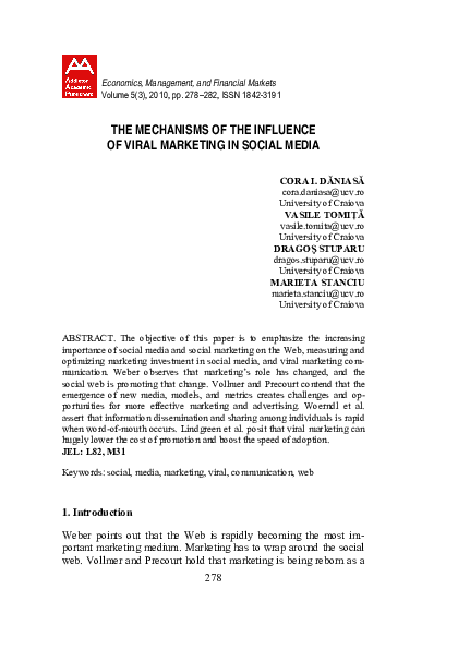 (PDF) The Mechanisms of the Influence of Viral Marketing in Social Media
