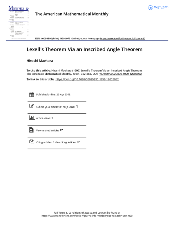 (PDF) Lexell's Theorem via an Inscribed Angle Theorem