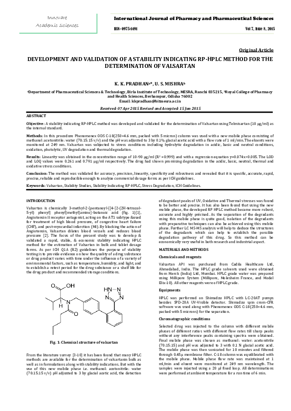 (PDF) DEVELOPMENT AND VALIDATION OF A STABILITY INDICATING RP-HPLC ...