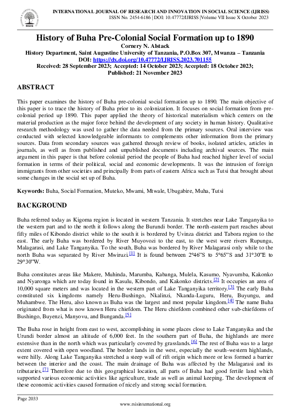 (PDF) History of Buha Pre-Colonial Social Formation up to 1890