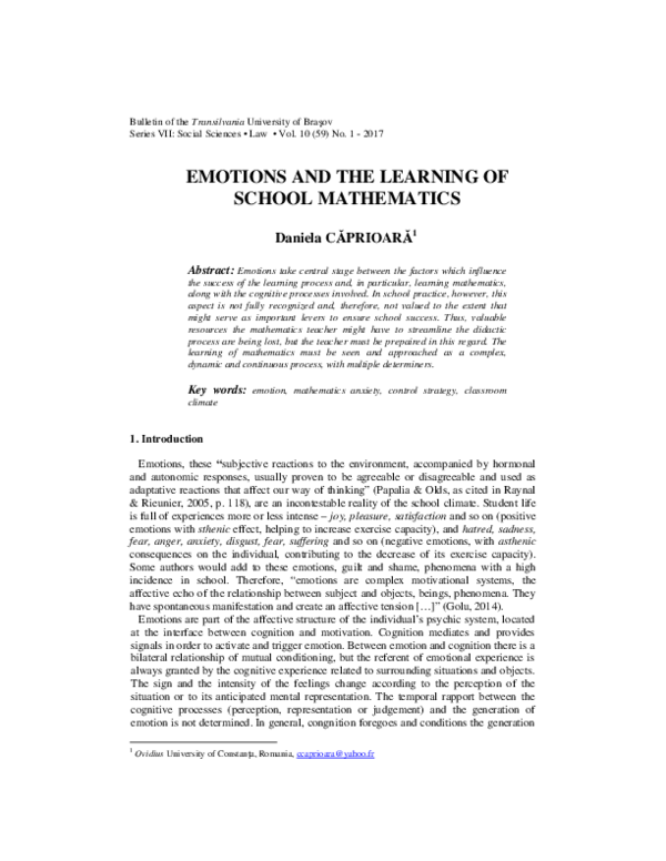 (PDF) Emotions and the learning of School Mathematics