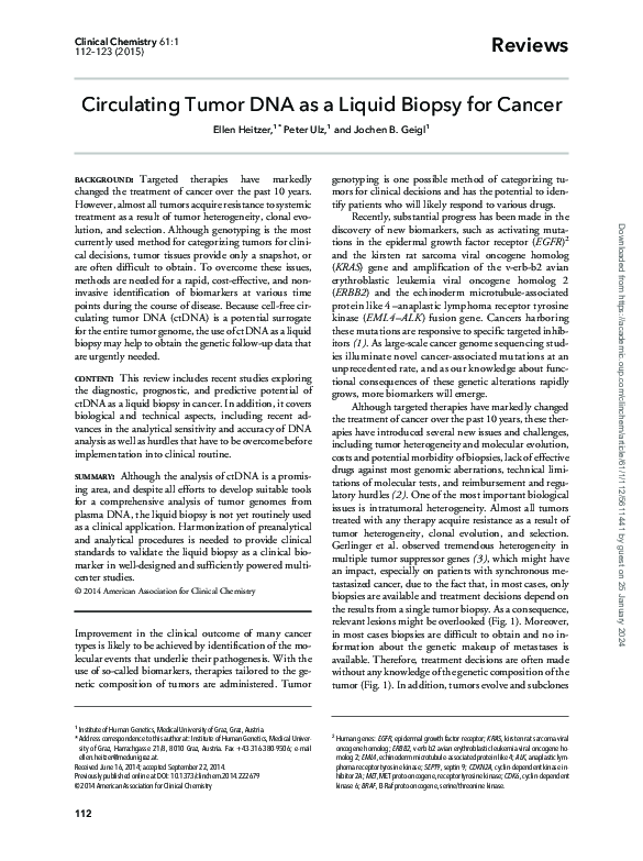 (PDF) Circulating Tumor DNA as a Liquid Biopsy for Cancer