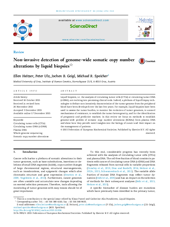 (PDF) Non‐invasive detection of genome‐wide somatic copy number ...