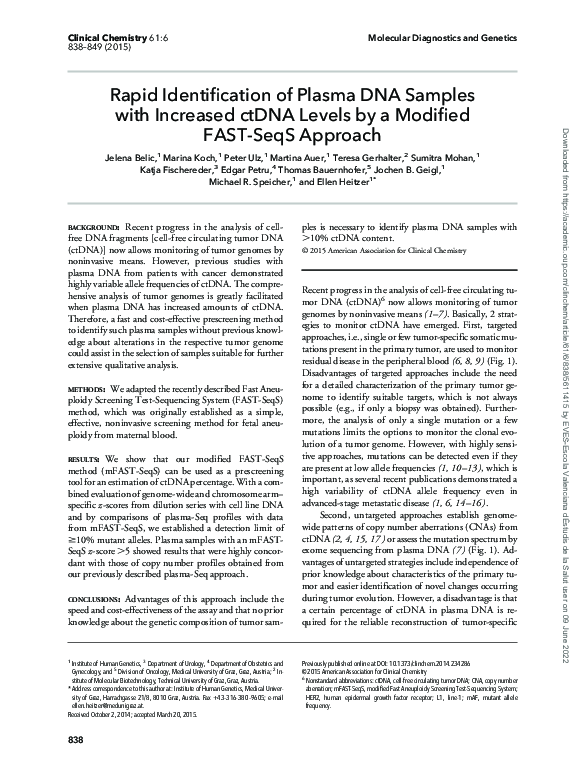 (PDF) Rapid Identification of Plasma DNA Samples with Increased ctDNA ...