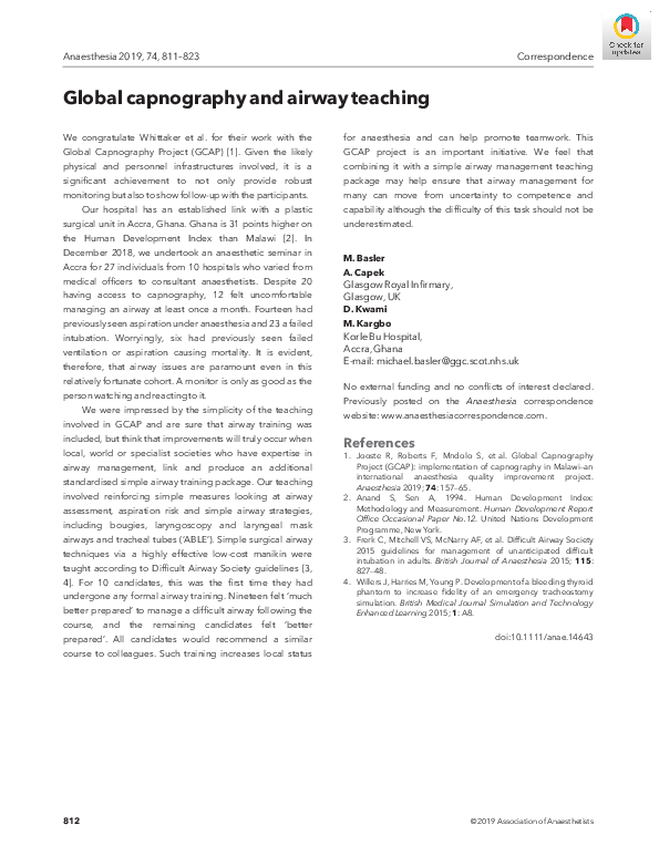 (PDF) Global capnography and airway teaching