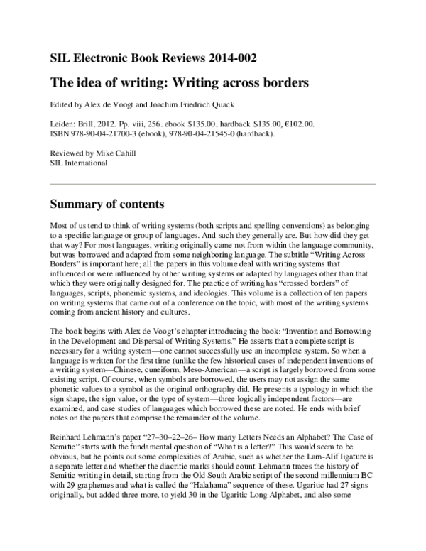 (PDF) The idea of writing : writing across borders