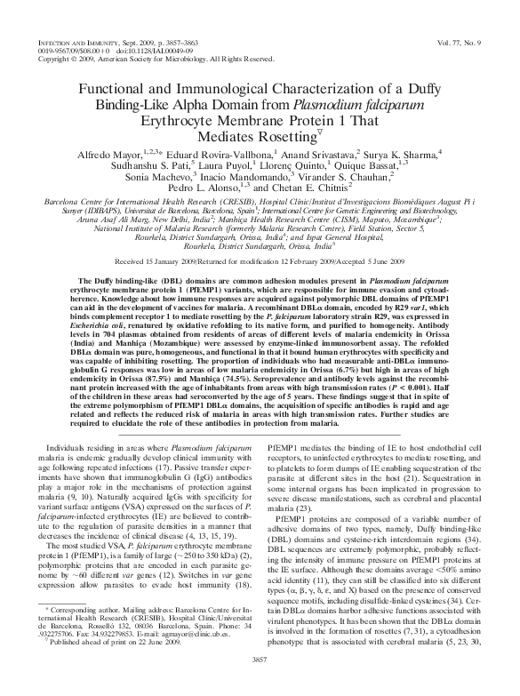 (PDF) Functional and Immunological Characterization of a Duffy Binding ...