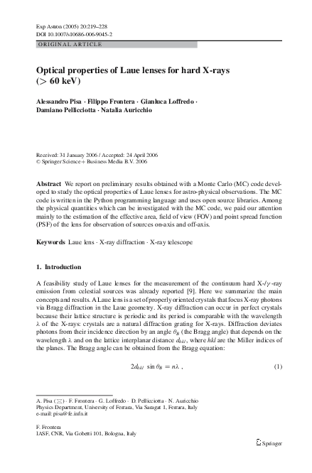 (PDF) Optical properties of Laue lenses for hard X-rays (>60 keV)